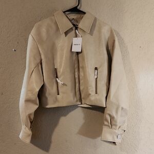 Forever 21 Tan Leather Jacket Cropped Modern Design